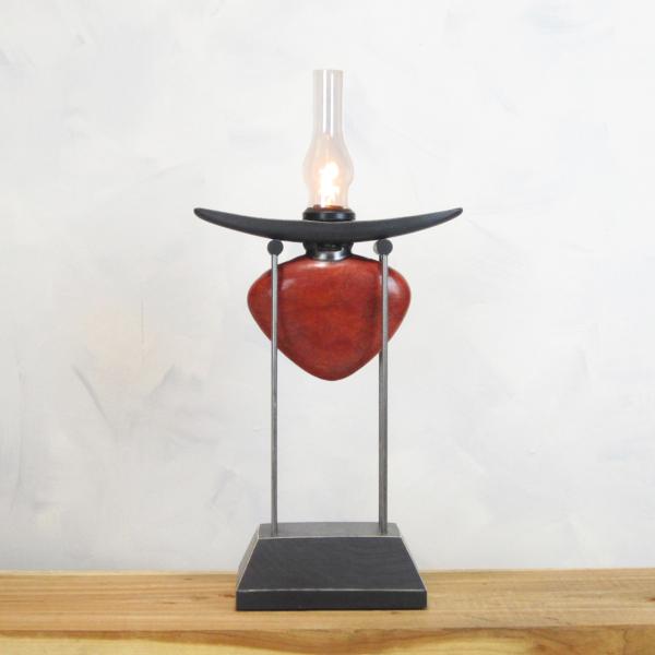 Pedistal Lamp- Red "Heart" with glass chimney picture