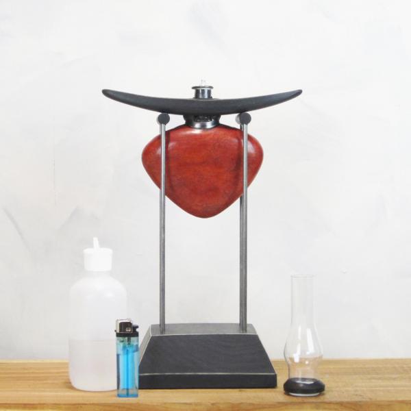 Pedistal Lamp- Red "Heart" with glass chimney picture