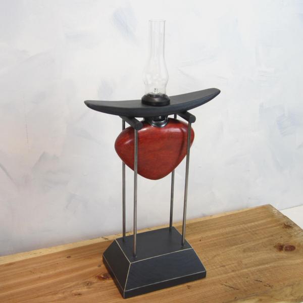 Pedistal Lamp- Red "Heart" with glass chimney picture