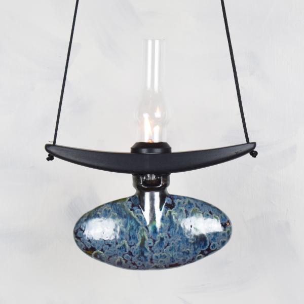 Oval Lamp in Obsidian Black with Glass Chimney