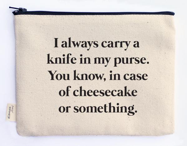 cheesecake knife in purse zipper pouch