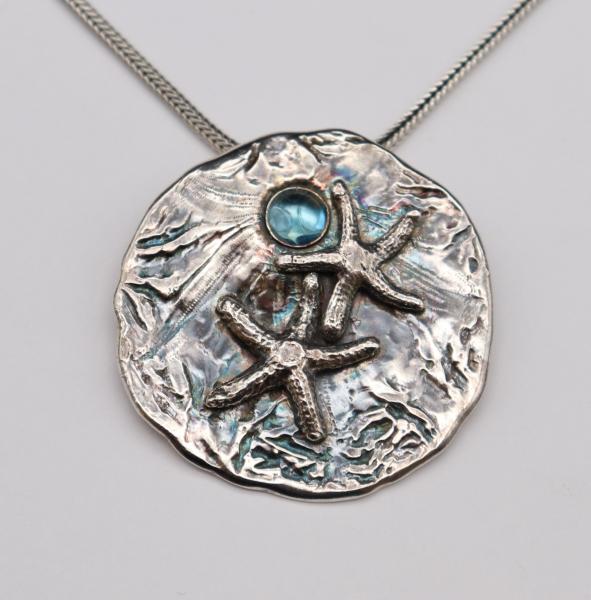 Sand Dollar with Starfish and Blue Topaz