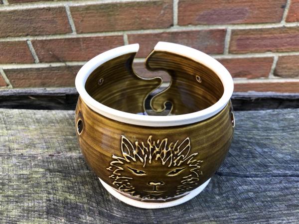 Brown Yarn Bowl with an Alpaca picture