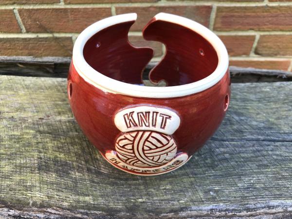 Red "Knit Happens" Yarn Bowl