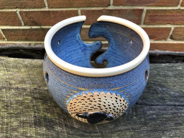 Blue Yarn Bowl With a Sheep Icon 1