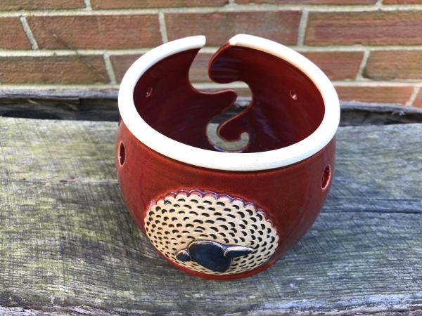 Red Yarn Bowl With a Sheep Icon 2 picture