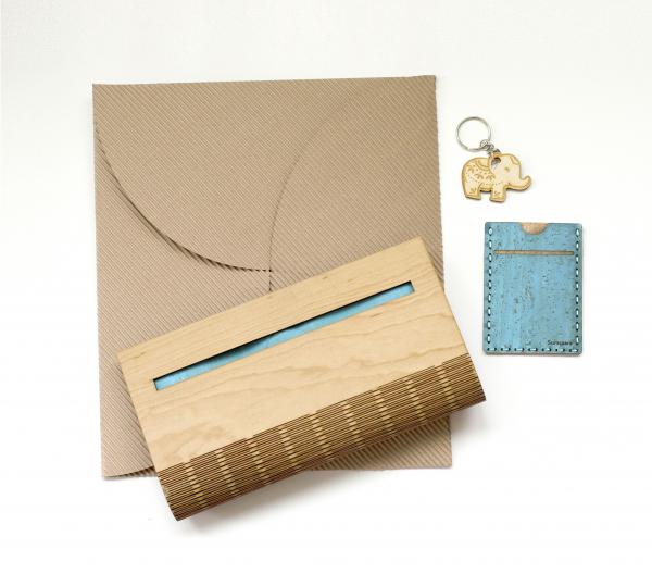 Birch Wood and Cork Fabric Purse - Tourquoise picture