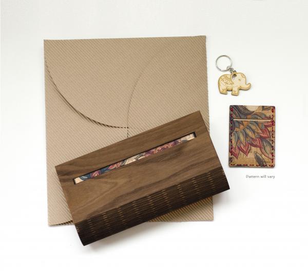 Walnut Wood and Cork Fabric Purse - Floral picture
