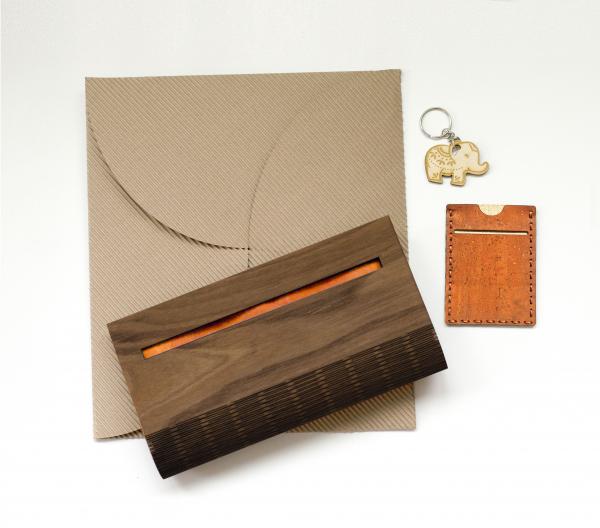 Walnut Wood and Cork Fabric Purse - Orange picture