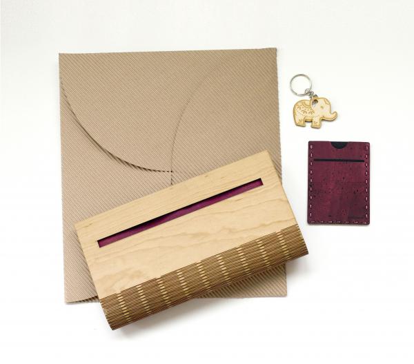 Birch Wood and Cork Fabric Purse - Wine picture