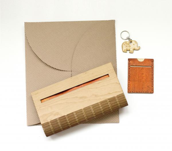 Birch Wood and Cork Fabric Purse - Orange picture