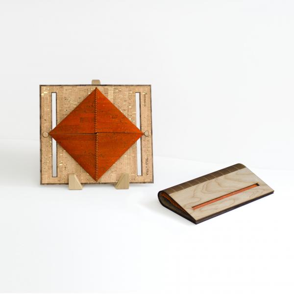 Birch Wood and Cork Fabric Purse - Orange picture