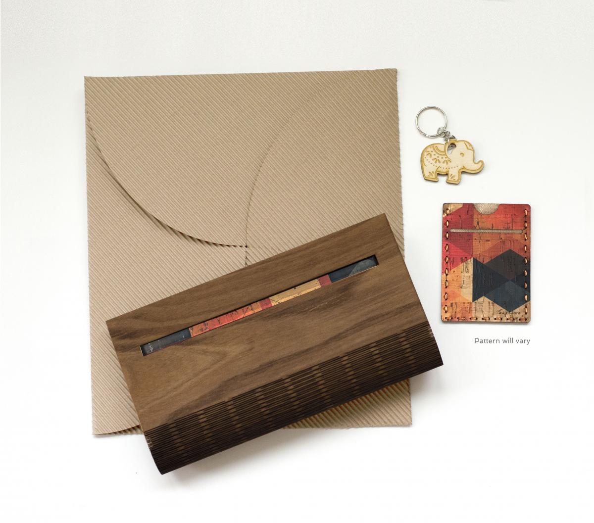 Walnut Wood and Cork Fabric Purse - Mod Hex picture