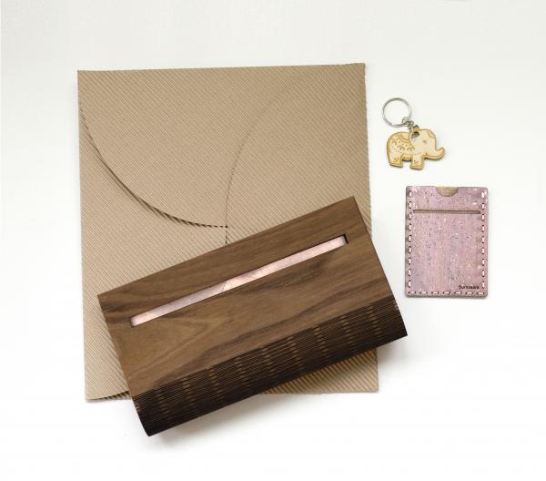 Walnut Wood and Cork Fabric Purse - Rose Gold picture