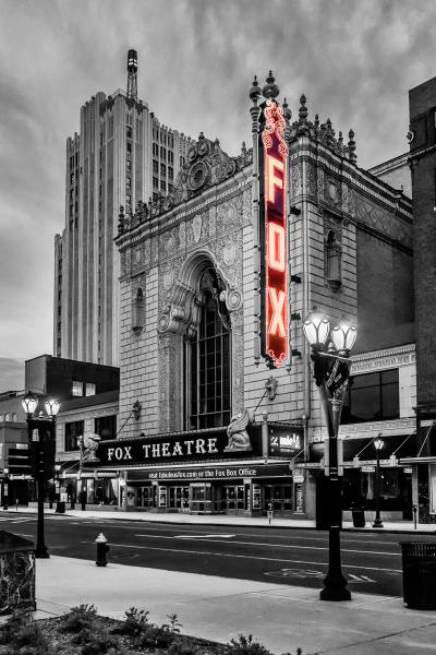 Fox Theater St Louis MO BnW Red Neon - 24X36 - Aluminum Print