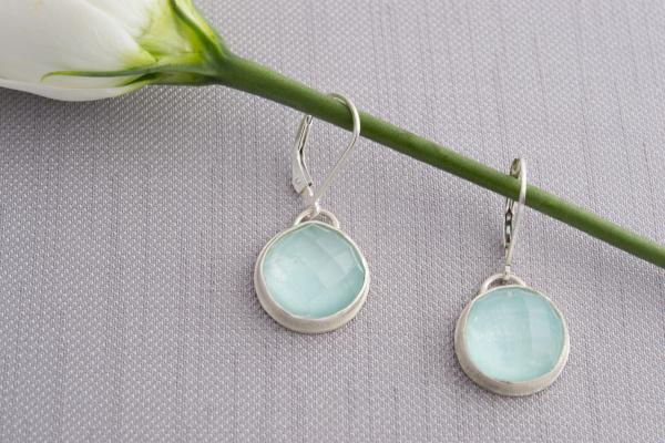 Silver Drop Earrings with Blue Gems