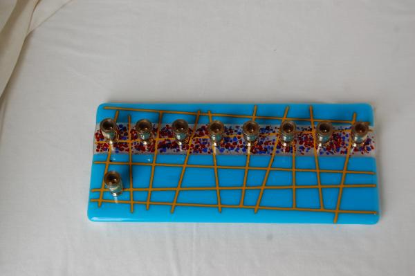 Fused Glass Menorah, Modern Light Blue Hanukkiyah picture