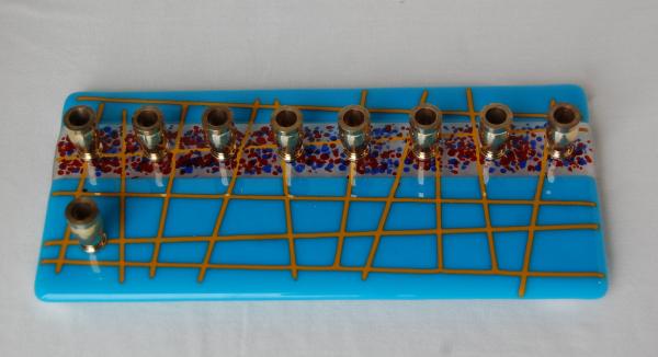 Fused Glass Menorah, Modern Light Blue Hanukkiyah picture