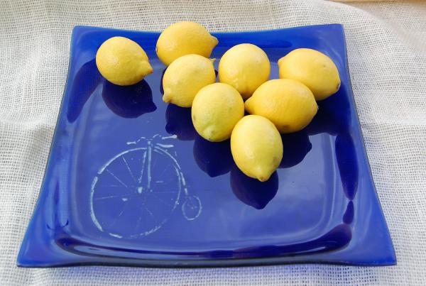 Square Cobalt Blue Unicycle hand crafted Fused Glass plate picture