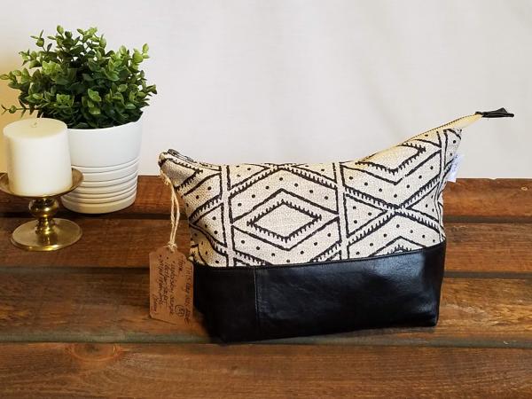 MEDIUM Upcycled Carry-All Pouch | Tribal Print & Leather