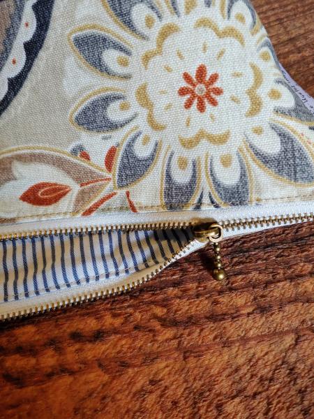 Upcycled Carry-All Pouch | Neutral Floral & Blue Leather picture