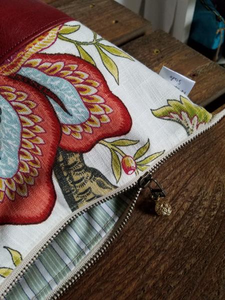 MEDIUM Upcycled Carry-All Pouch | Boho Summer Flowers & Leather picture
