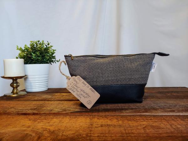 Upcycled Carry-All Pouch | Classic Herringbone & Leather picture