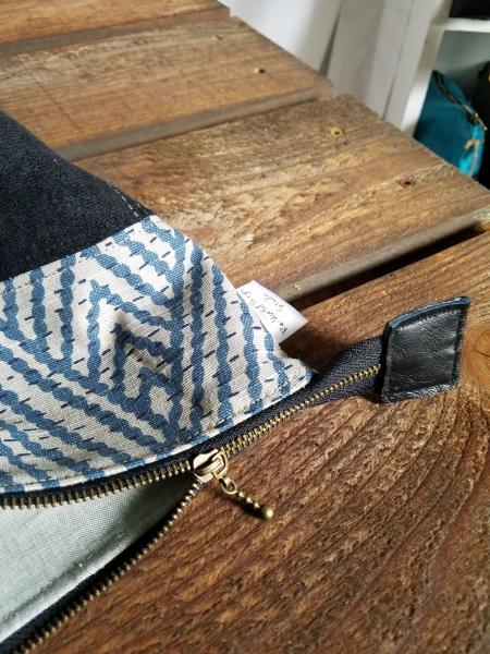 Upcycled Carry-All Pouch | Blue Diamonds & Faux Suede picture