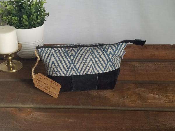 Upcycled Carry-All Pouch | Blue Diamonds & Faux Suede picture