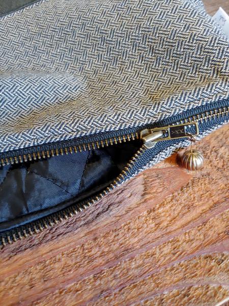 LARGE Upcycled Carry-All Pouch | Classic Herringbone & Leather picture