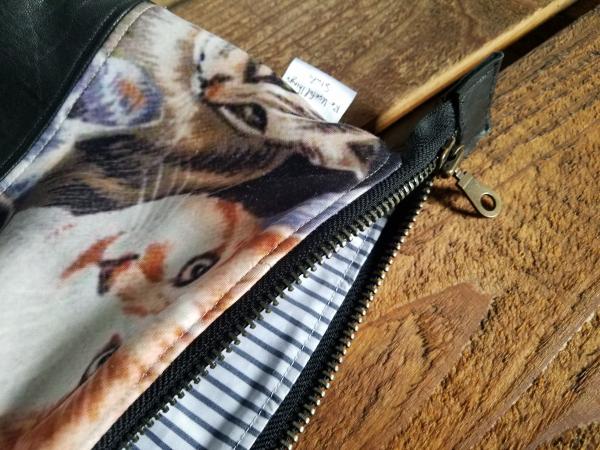 MEDIUM Upcycled Carry-All Pouch | Kitty Cats & Leather picture