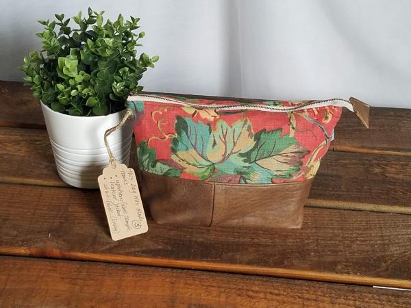 Upcycled Carry-All Pouch | Tuscan Summer Floral & Leather picture