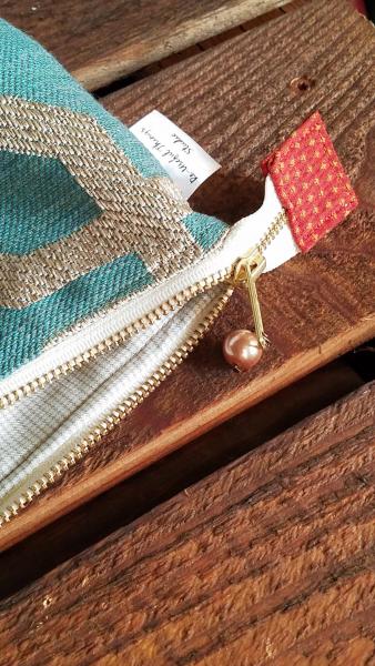 MEDIUM Upcycled Carry-All Pouch | Geometric Teal & Rust picture