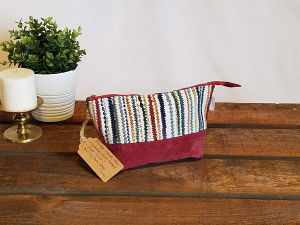 Upcycled Carry-All Pouch | Quirky Multi-Stripe & Suede picture