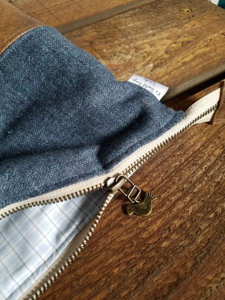 MEDIUM Upcycled Carry-All Pouch | Denim Wool & Leather picture