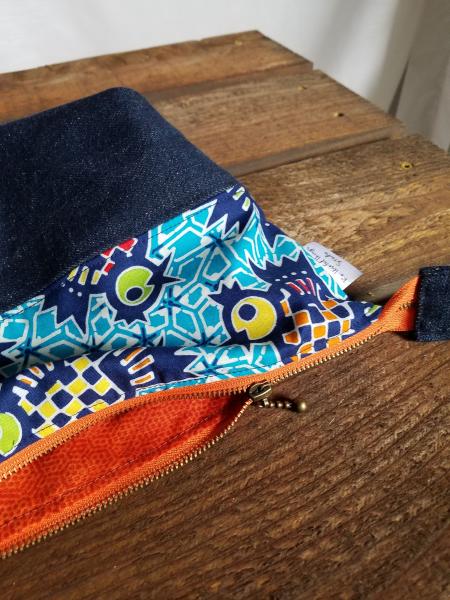 Upcycled Carry-All Pouch | Neon Fish & Denim picture