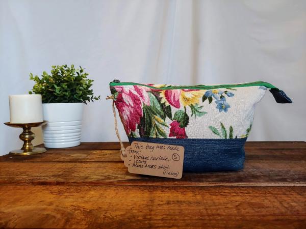 Upcycled Carry-All Pouch | Vintage Floral & Denim picture