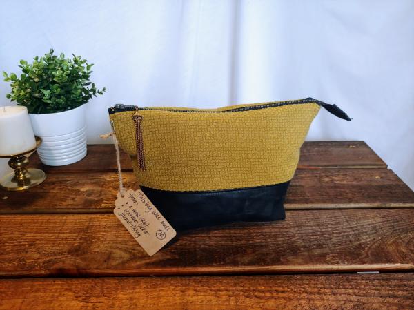 MEDIUM Upcycled Carry-All Pouch | Vintage Chartreuse & Leather picture