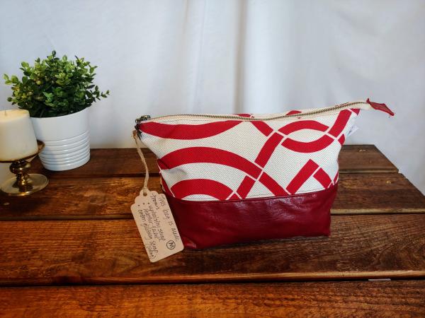 MEDIUM Upcycled Carry-All Pouch | Ornate Red & Leather