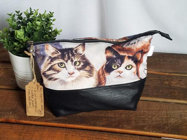 MEDIUM Upcycled Carry-All Pouch | Kitty Cats & Leather picture