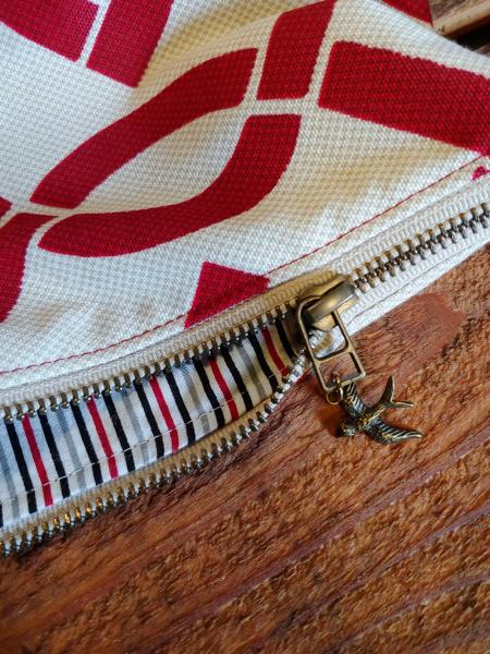 MEDIUM Upcycled Carry-All Pouch | Ornate Red & Leather picture