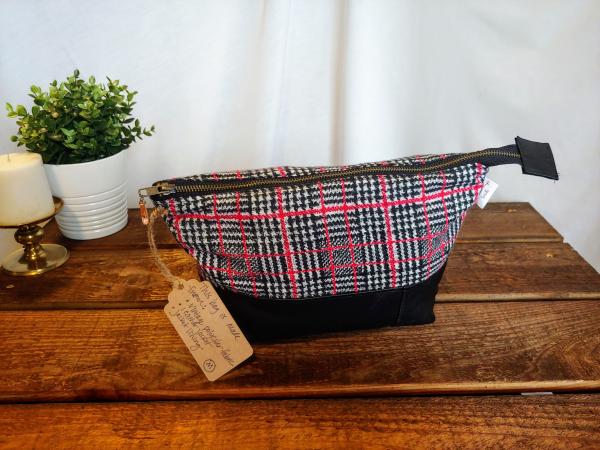 MEDIUM Upcycled Carry-All Pouch | Preppy Pink & Leather picture