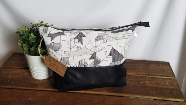 LARGE Upcycled Carry-All Pouch | Abstract Shapes & Leather picture