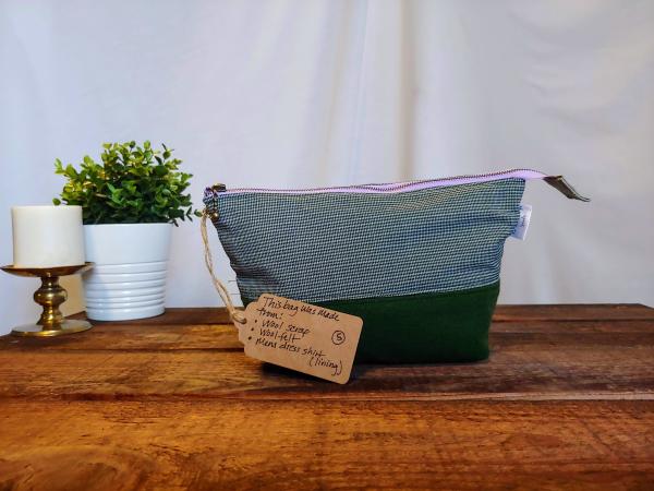 Upcycled Carry-All Pouch | Lavender Houndstooth & Green Wool picture