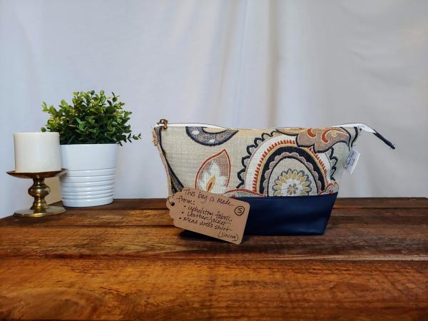 Upcycled Carry-All Pouch | Neutral Floral & Blue Leather picture