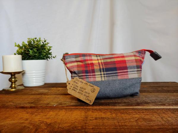 Upcycled Carry-All Pouch | Red Plaid & Linen picture