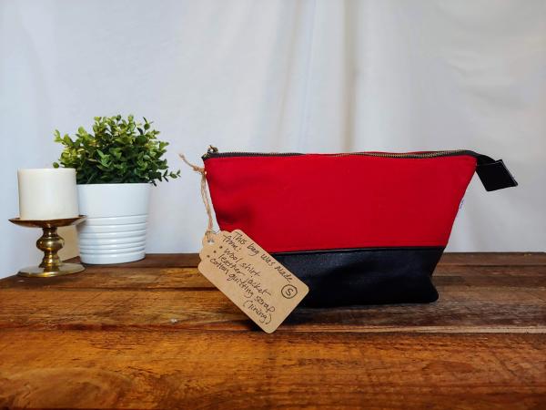 Upcycled Carry-All Pouch | Red Wool & Leather *Surprise Lining* picture