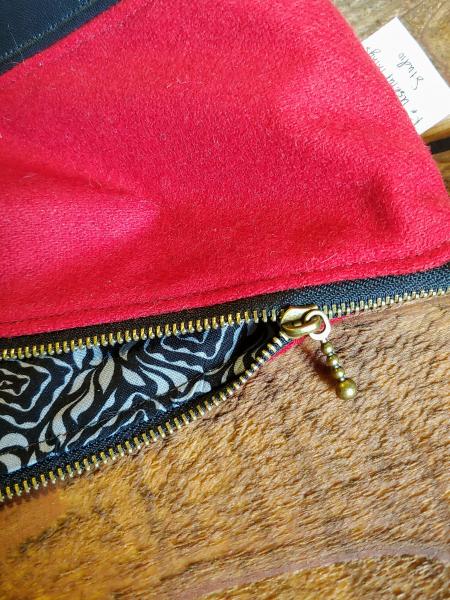Upcycled Carry-All Pouch | Red Wool & Leather *Surprise Lining* picture