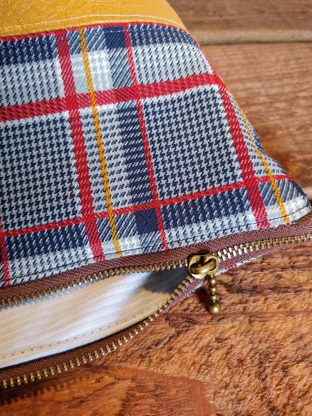 Upcycled Carry-All Pouch | Classy Plaid & Yellow Leather picture