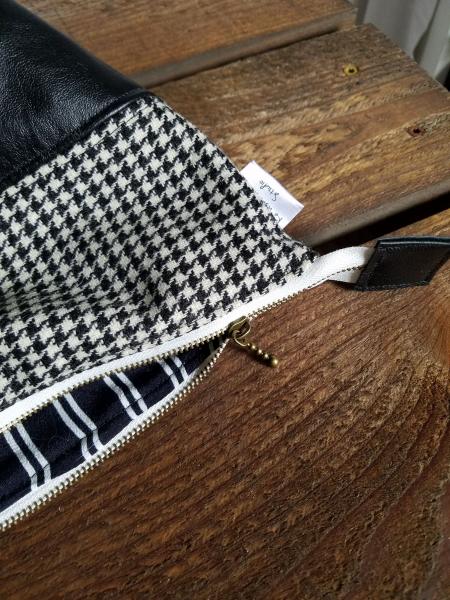 Upcycled Carry-All Pouch | Classic Houndstooth & Leather picture